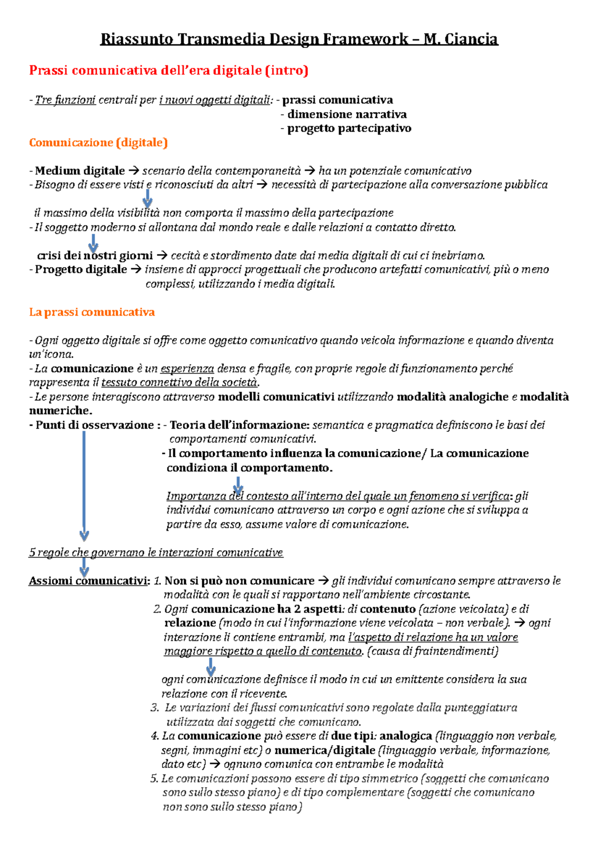 Riassunto Transmedia Design Framework - Ciancia Prassi comunicativa ...
