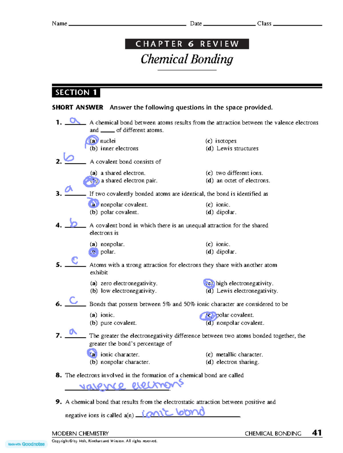 Hw2024-03-25v1 - chem - C H A P T E R 6 R E V I E W Chemical Bonding ...