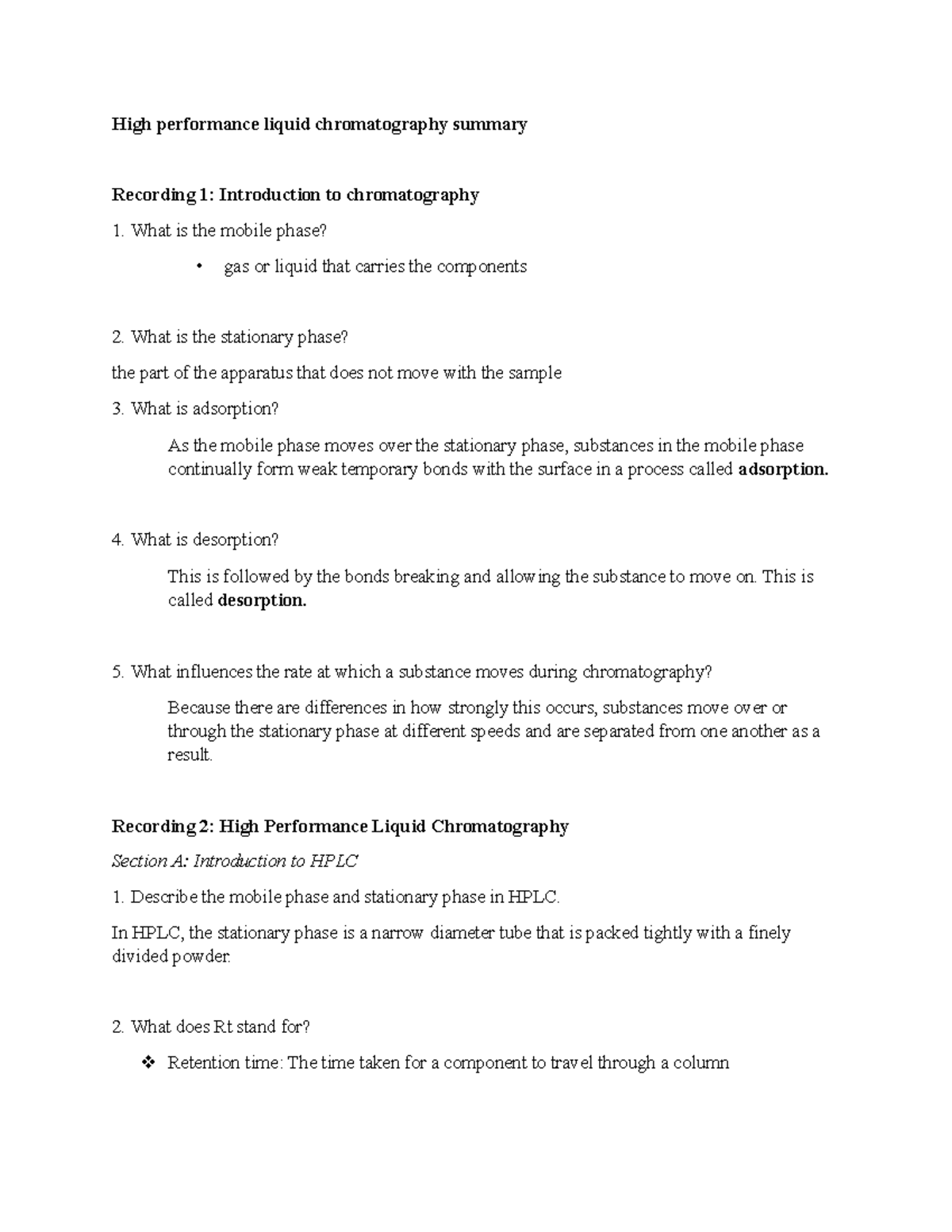 HPLC summary jhjh High performance liquid chromatography summary