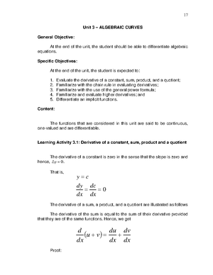 Unit 4 Polynomial curve - Unit 4 – Polynomial Curves General Objective ...