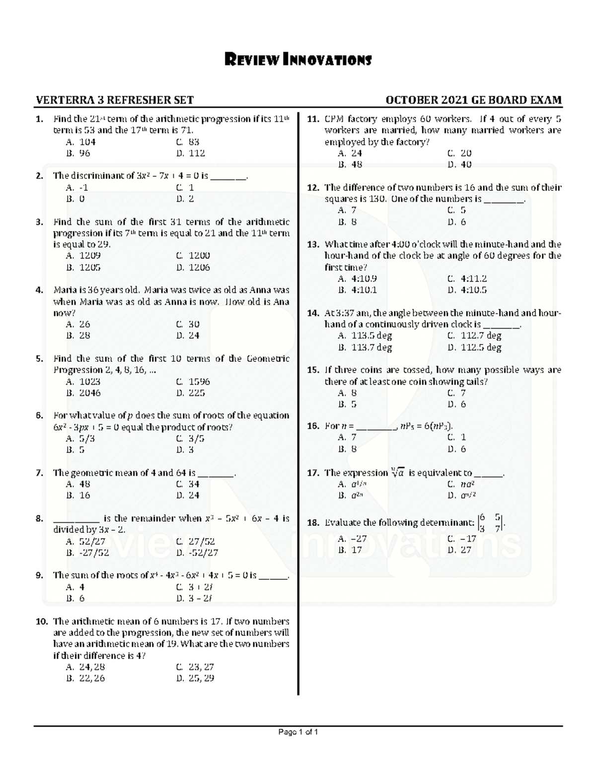 Math 12 - Practice Materials for Calculus and Differential Equations ...