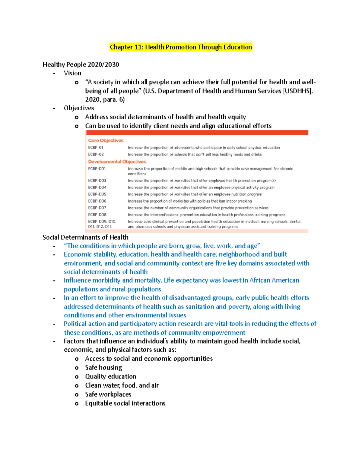 Community Exam 2 - Blueprint - Chapter 11: Health Promotion Through ...