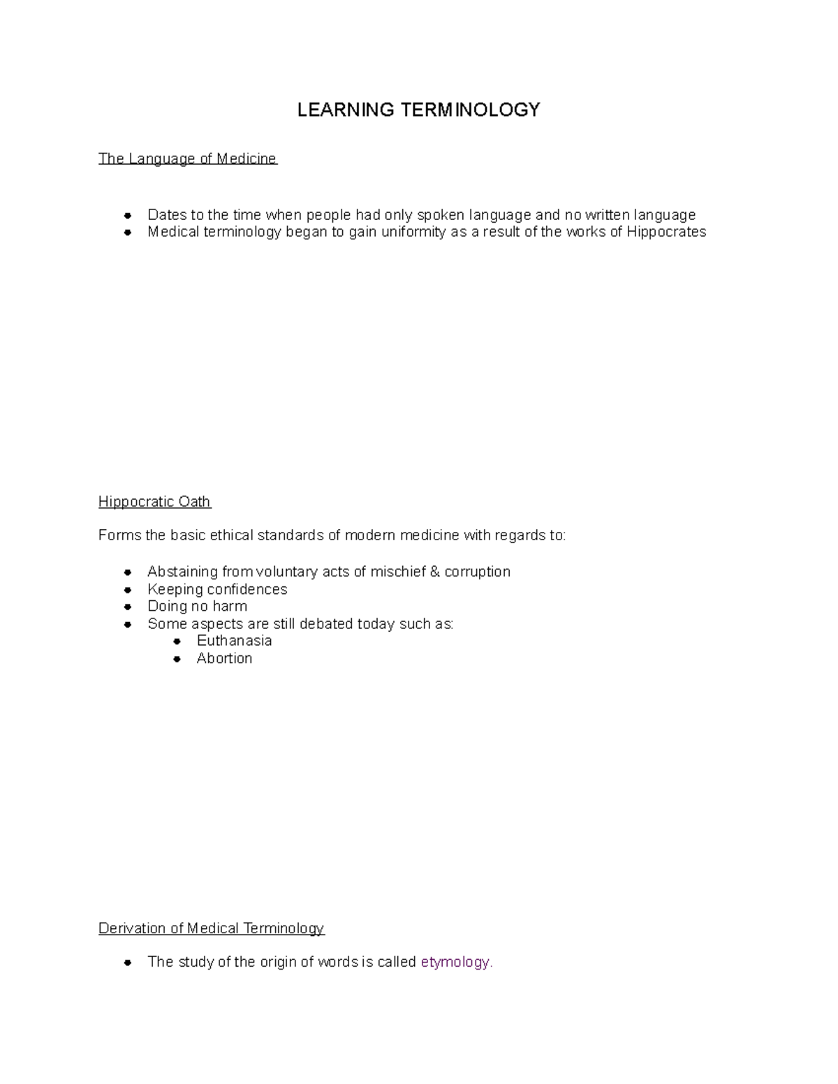 Medical Terminology II Notes 3 - LEARNING TERMINOLOGY The Language of ...
