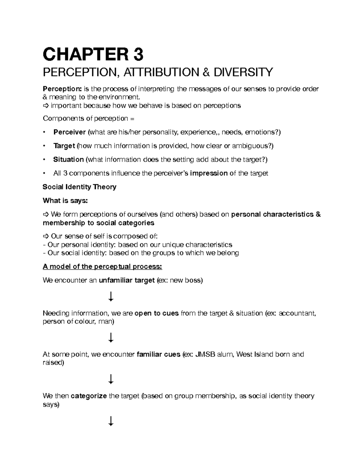 Chapter 3 - CHAPTER 3 PERCEPTION, ATTRIBUTION & DIVERSITY Perception ...