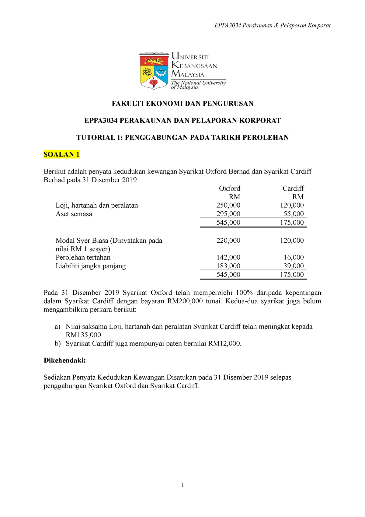 Tutorial 1 Penggabungan Pk Pada Tarikh Perolehan New Management Studocu