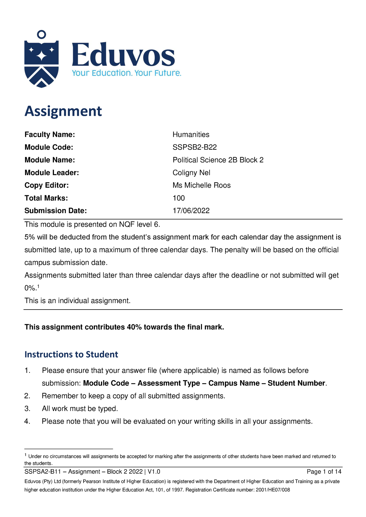 Political Science Assignment - SSPSA2-B11 – Assignment – Block 2 2022 ...