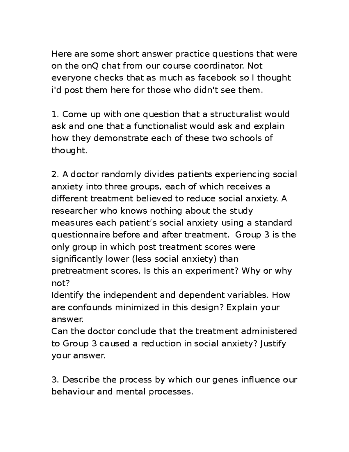 Sample/practice exam January 2017, questions - Here are some short ...