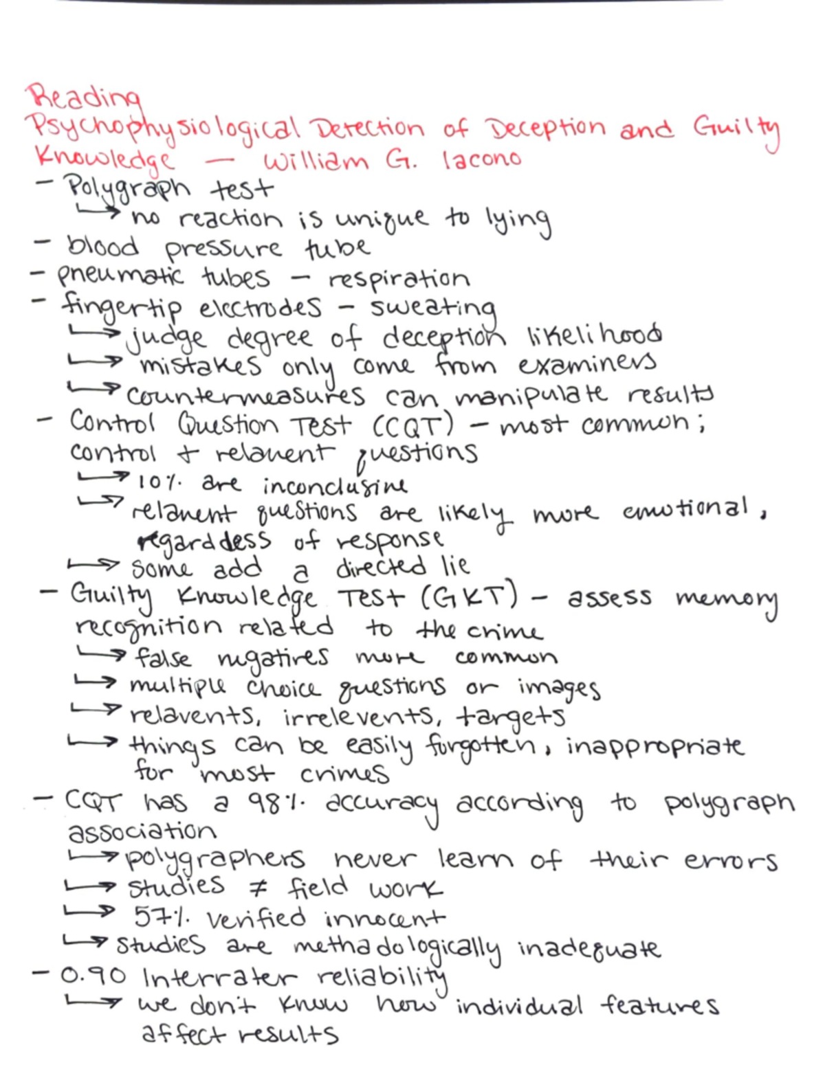 Week 7 - lecture and assigned reading notes - Reading ...