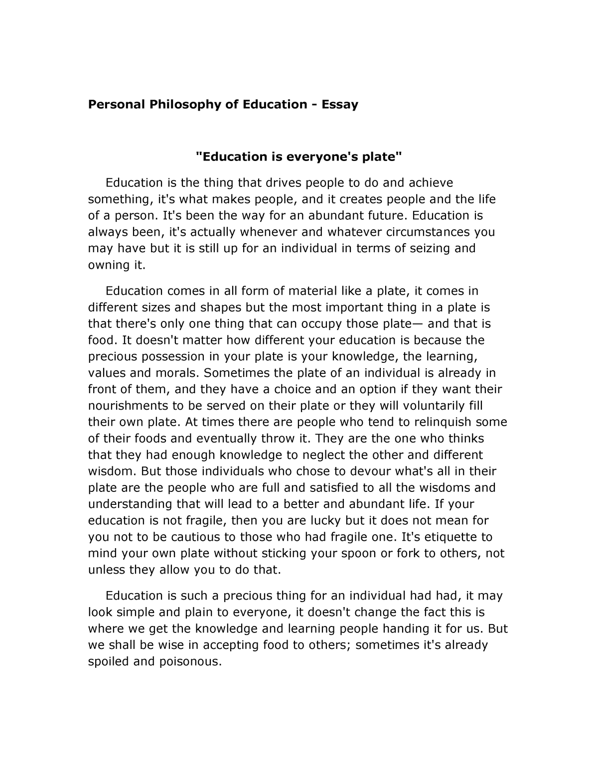 own philosophy of education essay