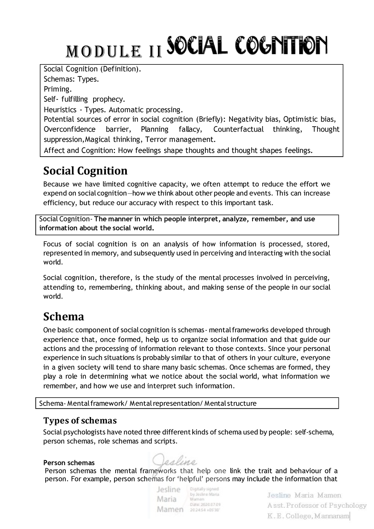 Module 2 Module Notes And It's Lecture Notes - Social Cognition- The ...