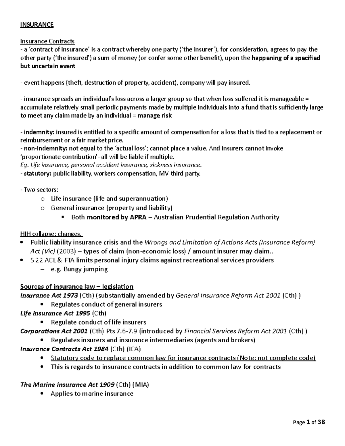 Event Insured Against Life Insurance Contract C11
