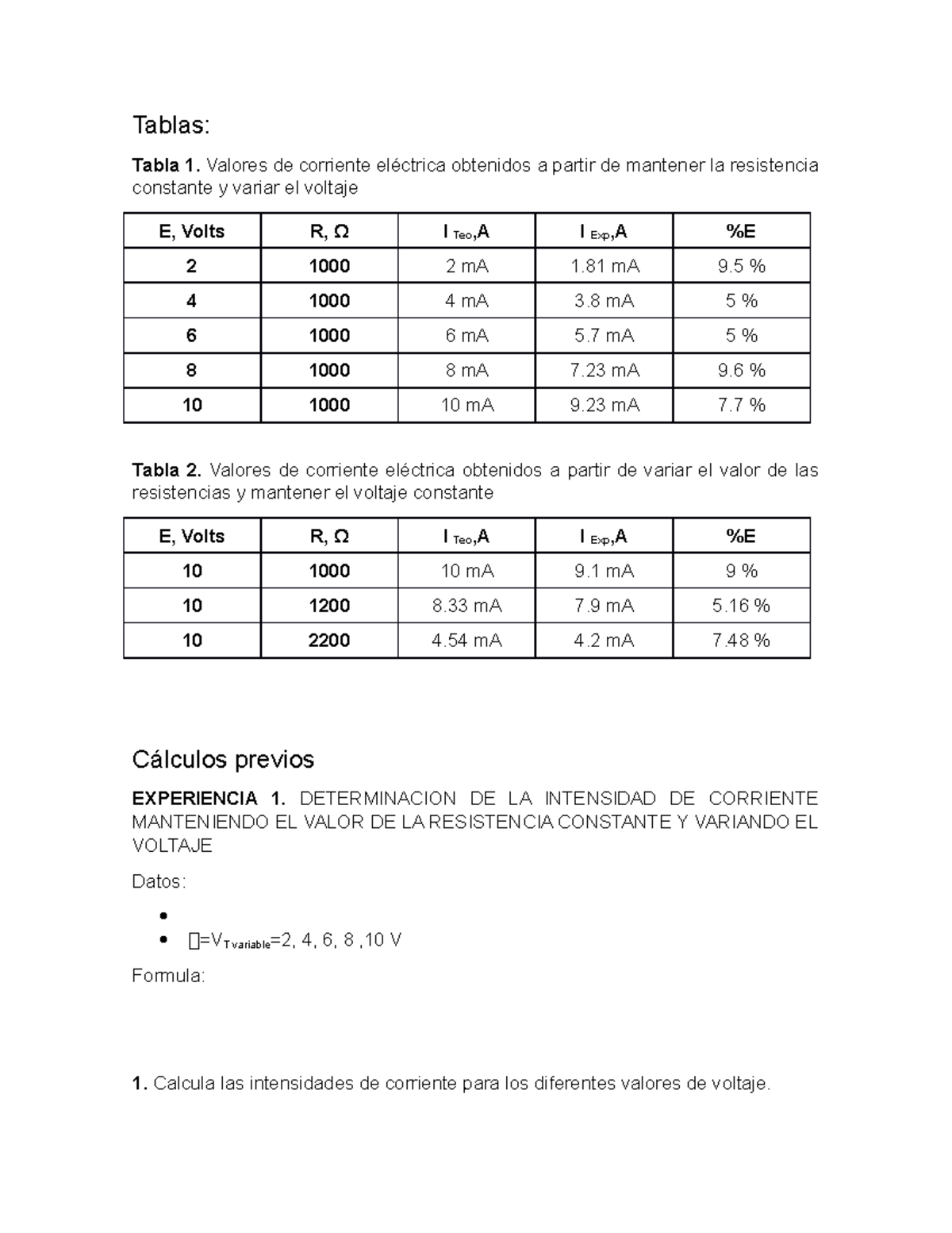 Tablas Y Calculos P5 Electricidad Tablas Tabla 1 Valores De