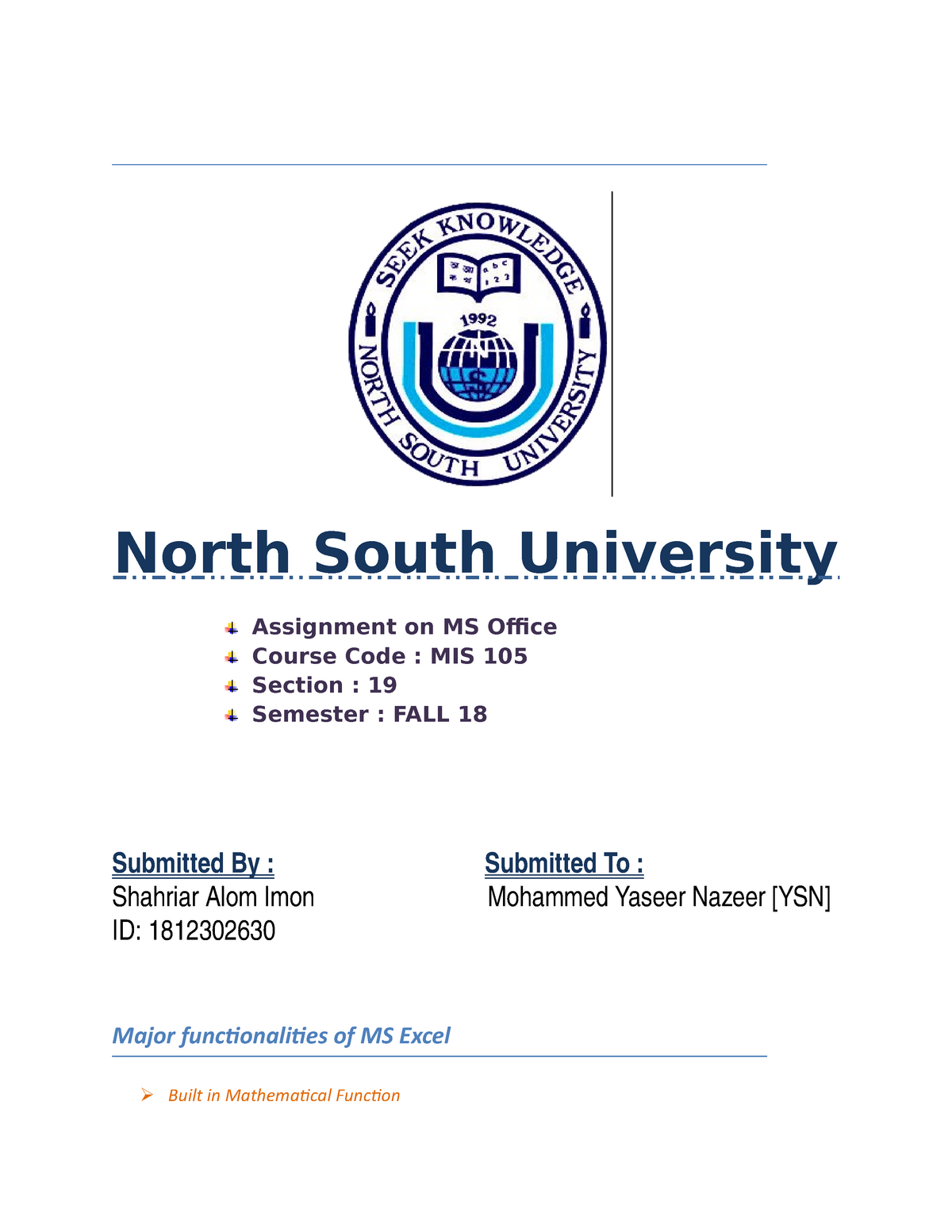 assignment cover page nsu