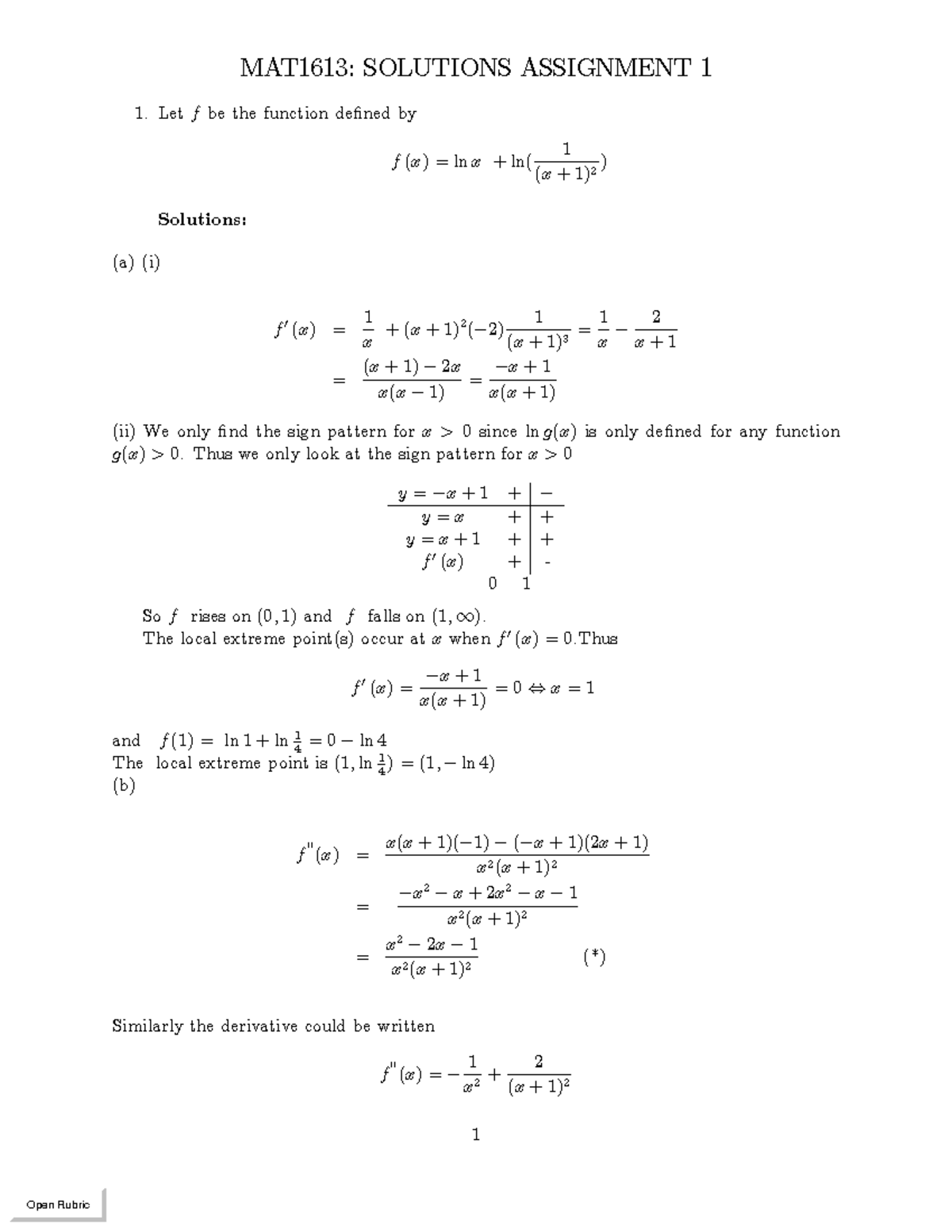 MAT1613 2020 solutions to assignment 1 semester 1 - MAT1613: SOLUTIONS ...