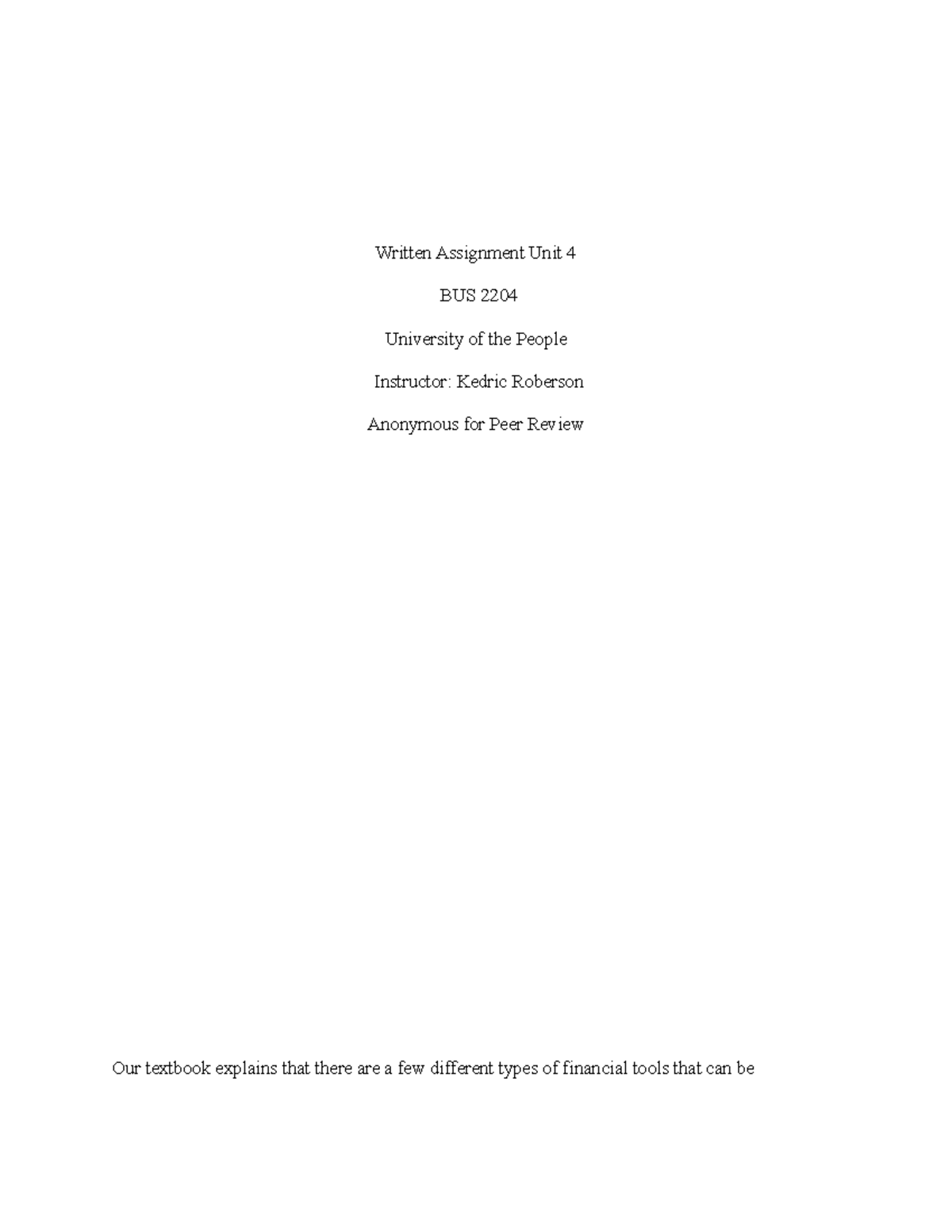 Written Assignment Unit 4 BUS 2204 Word - Written Assignment Unit 4 BUS ...