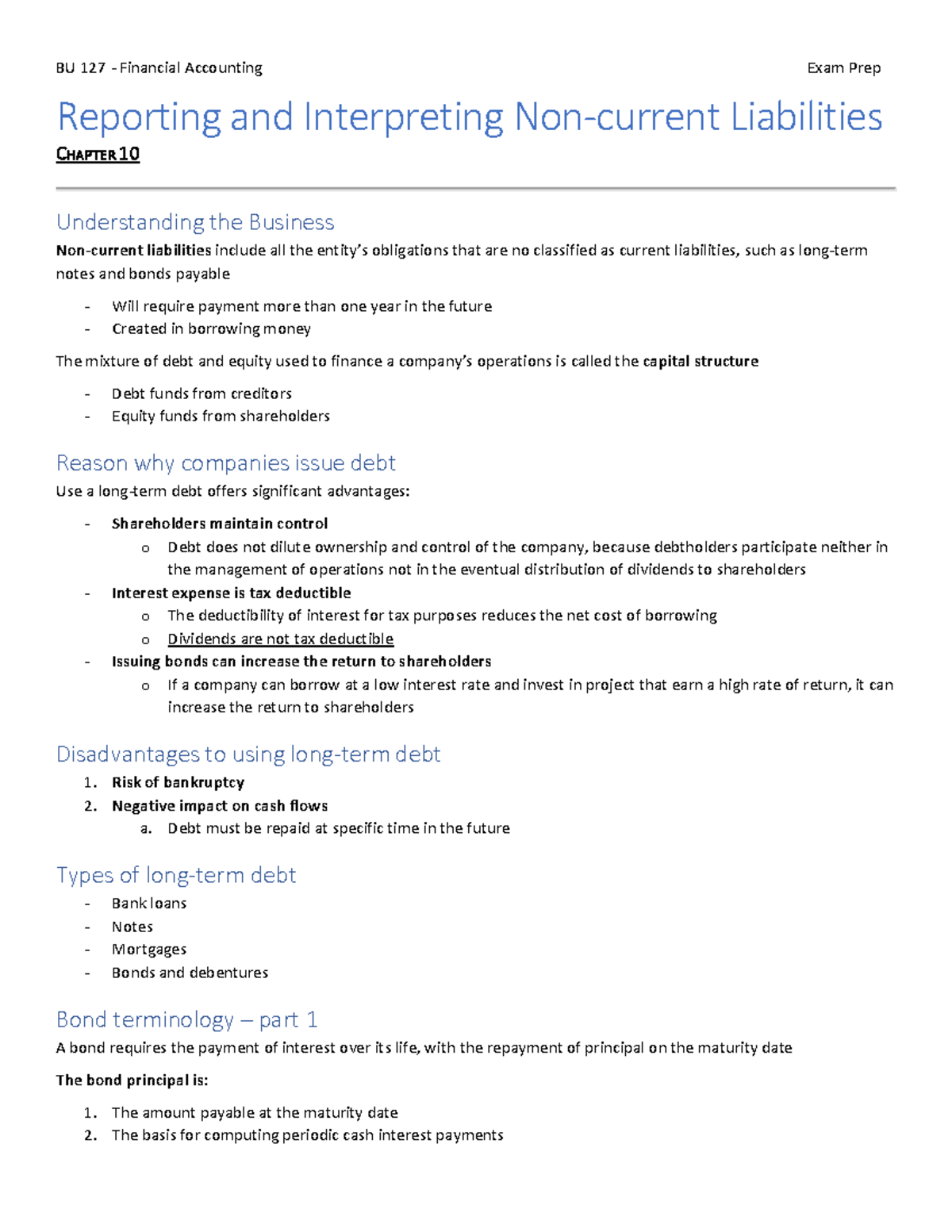 Accounting Chapter 10 Notes - BU 127 - Financial Accounting Exam Prep ...