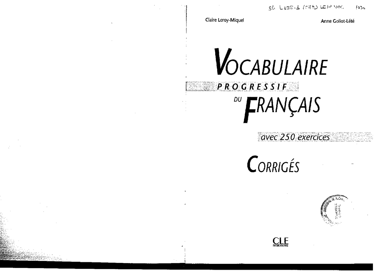 Vocabulaire Progressif Du Français - Niveau Avancé - Corrigés (CLE ...