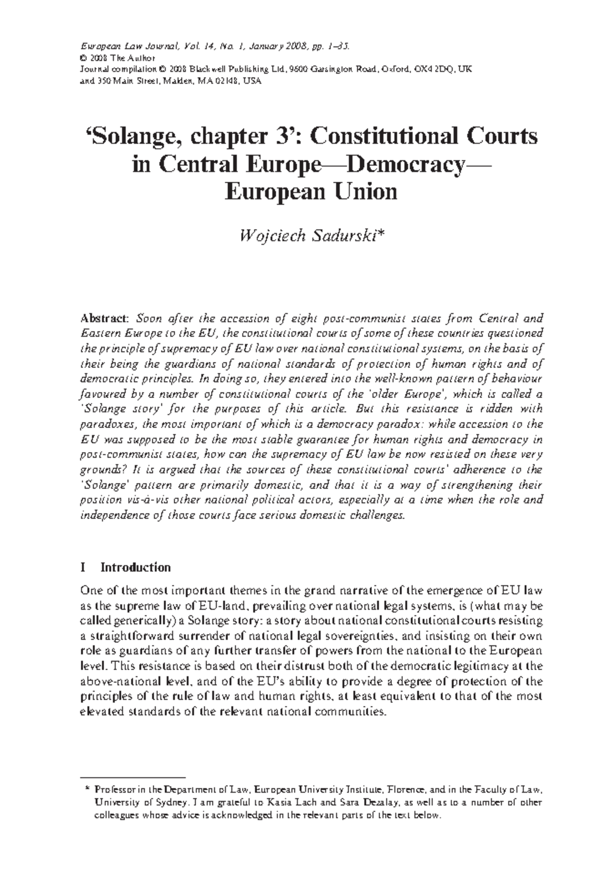 European Law Journal 2007 Sadurski Solange chapter 3