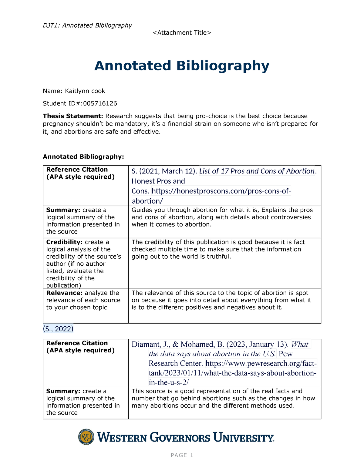 English task 1 kaitlynn cook - Annotated Bibliography Name: Kaitlynn ...