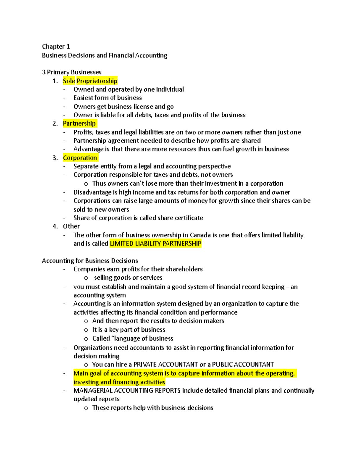 Chapter 1 AFM123 - Lecture Notes 1 - Chapter 1 Business Decisions And ...