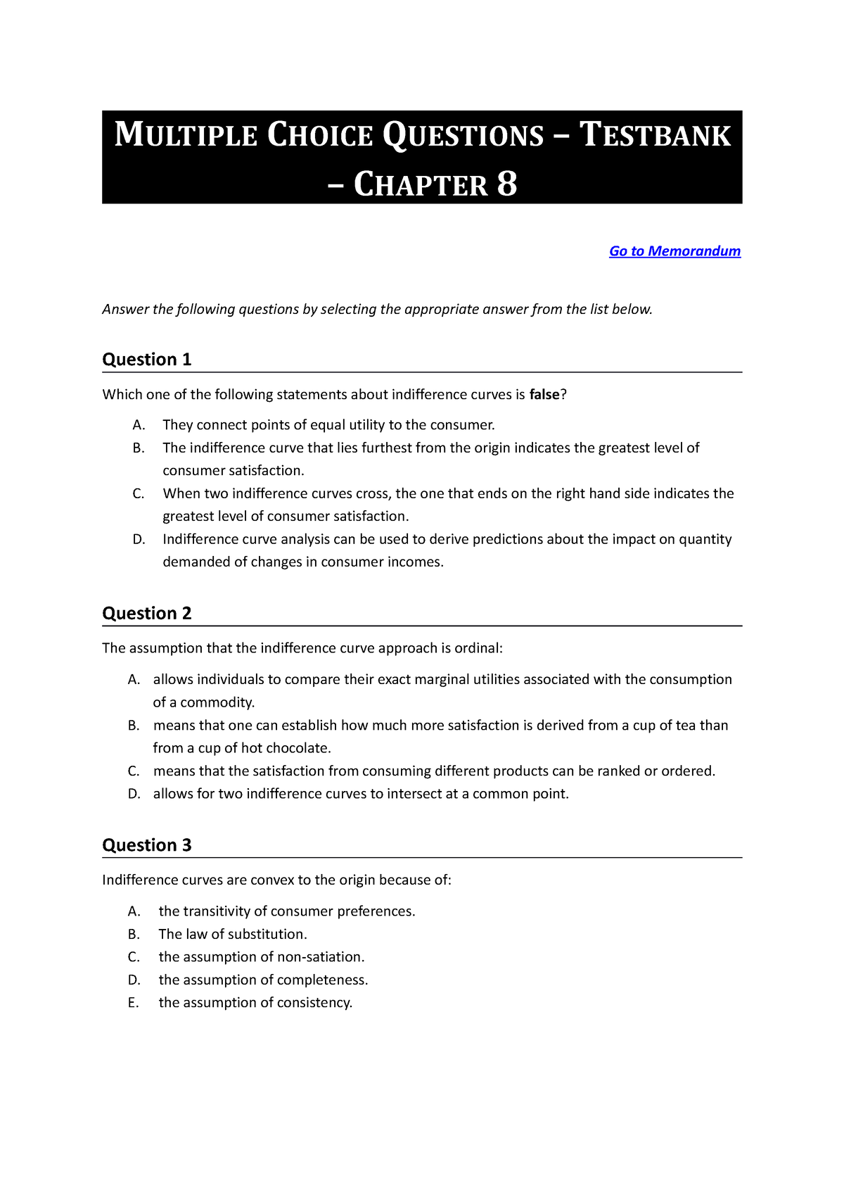 Economics 5 MCQ C8 - Practice These Question In Order To Master The ...