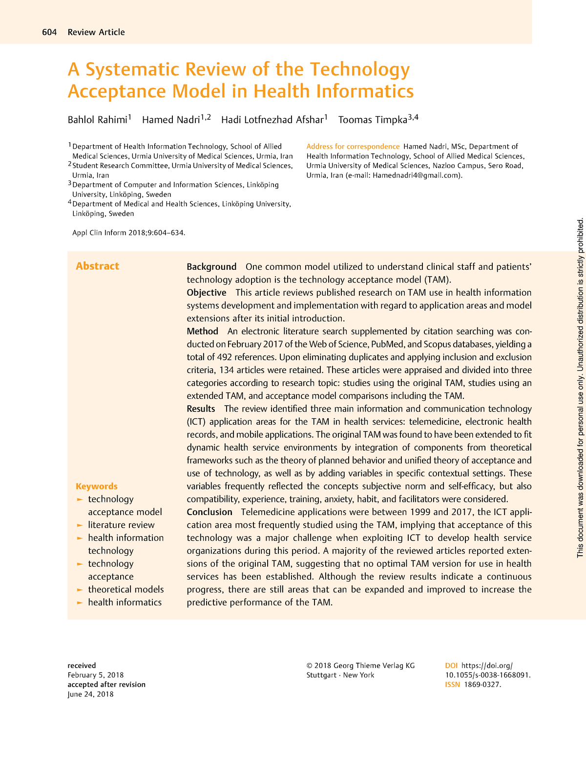 technology acceptance model systematic literature review