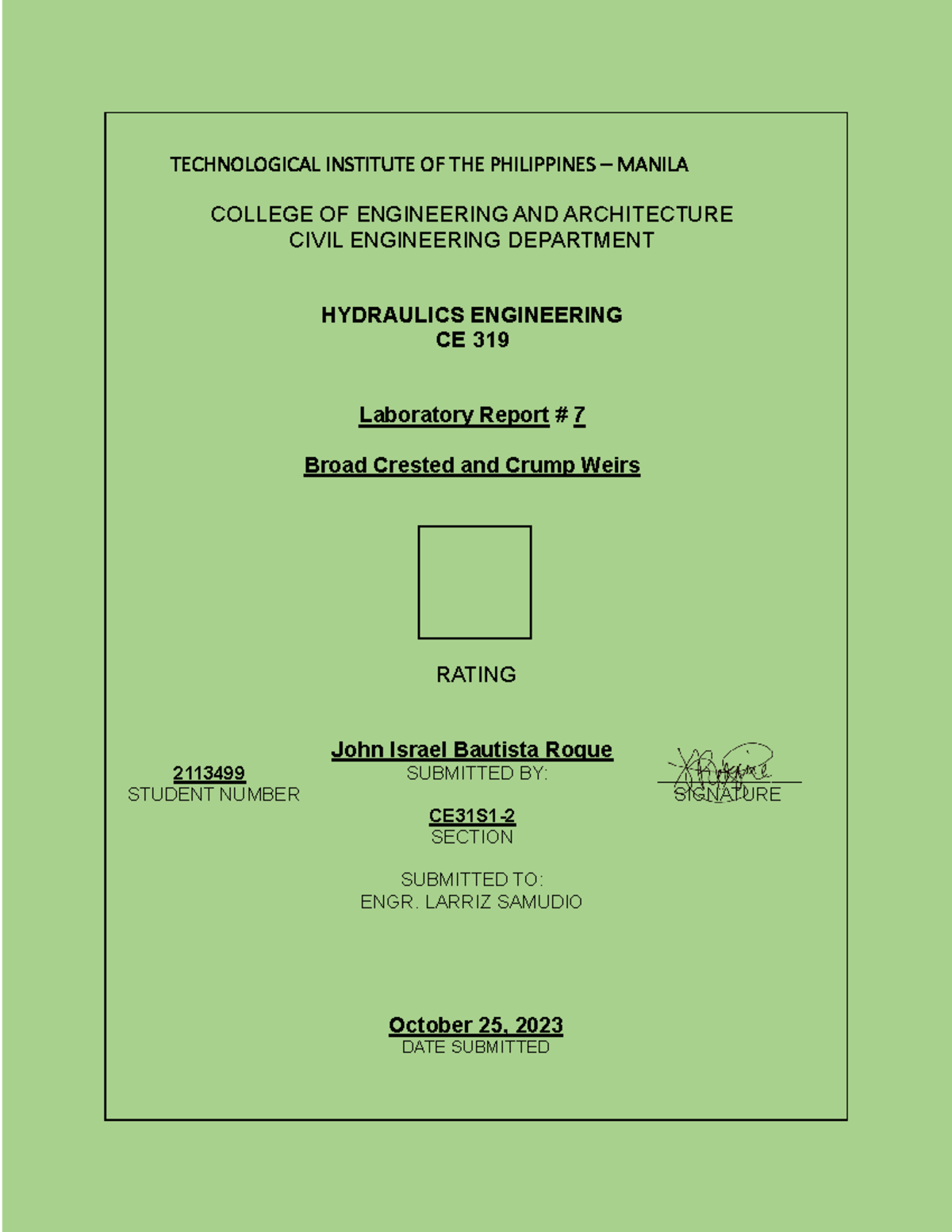 Roque Lab-Report 7 - Laboratory report #7 - TECHNOLOGICAL INSTITUTE OF ...