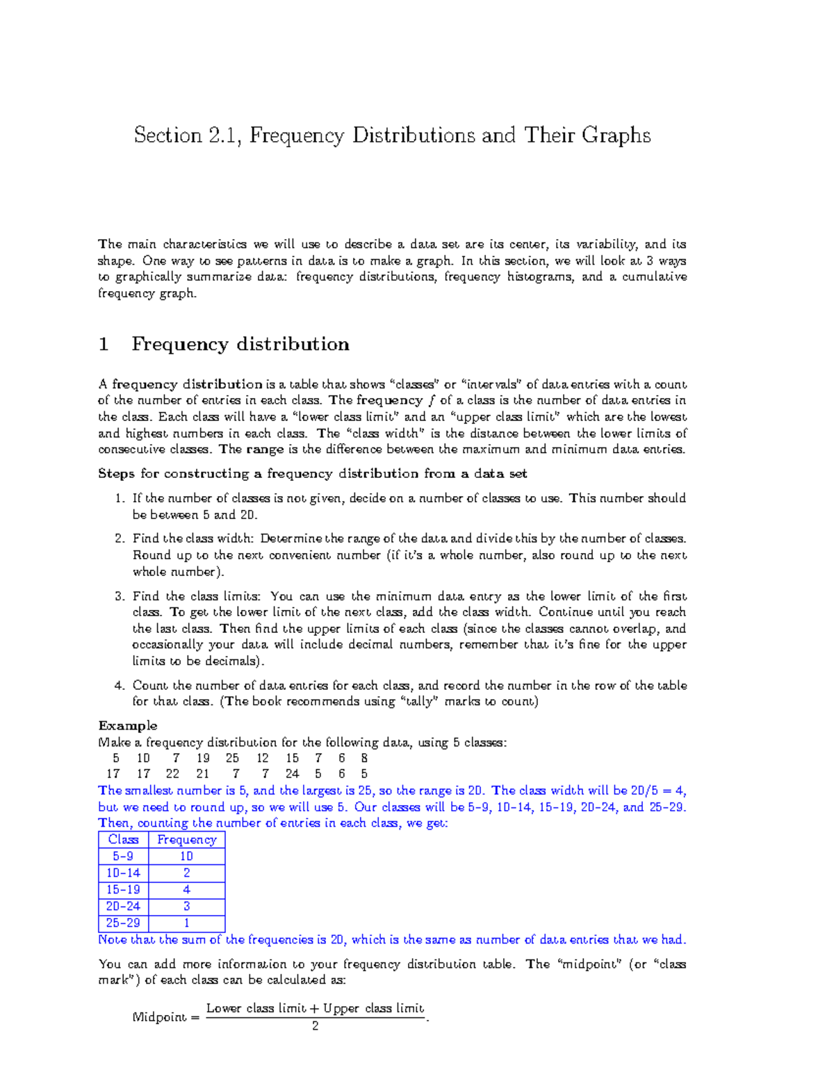 Section 21: Section 2.1, Frequency Distributions and Their Graphs ...