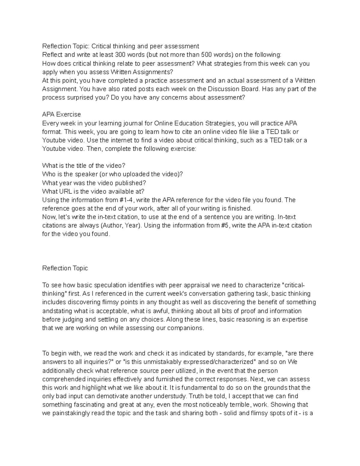 Univ 1001 - Learning Journal Unit 4 - Reflection Topic: Critical ...