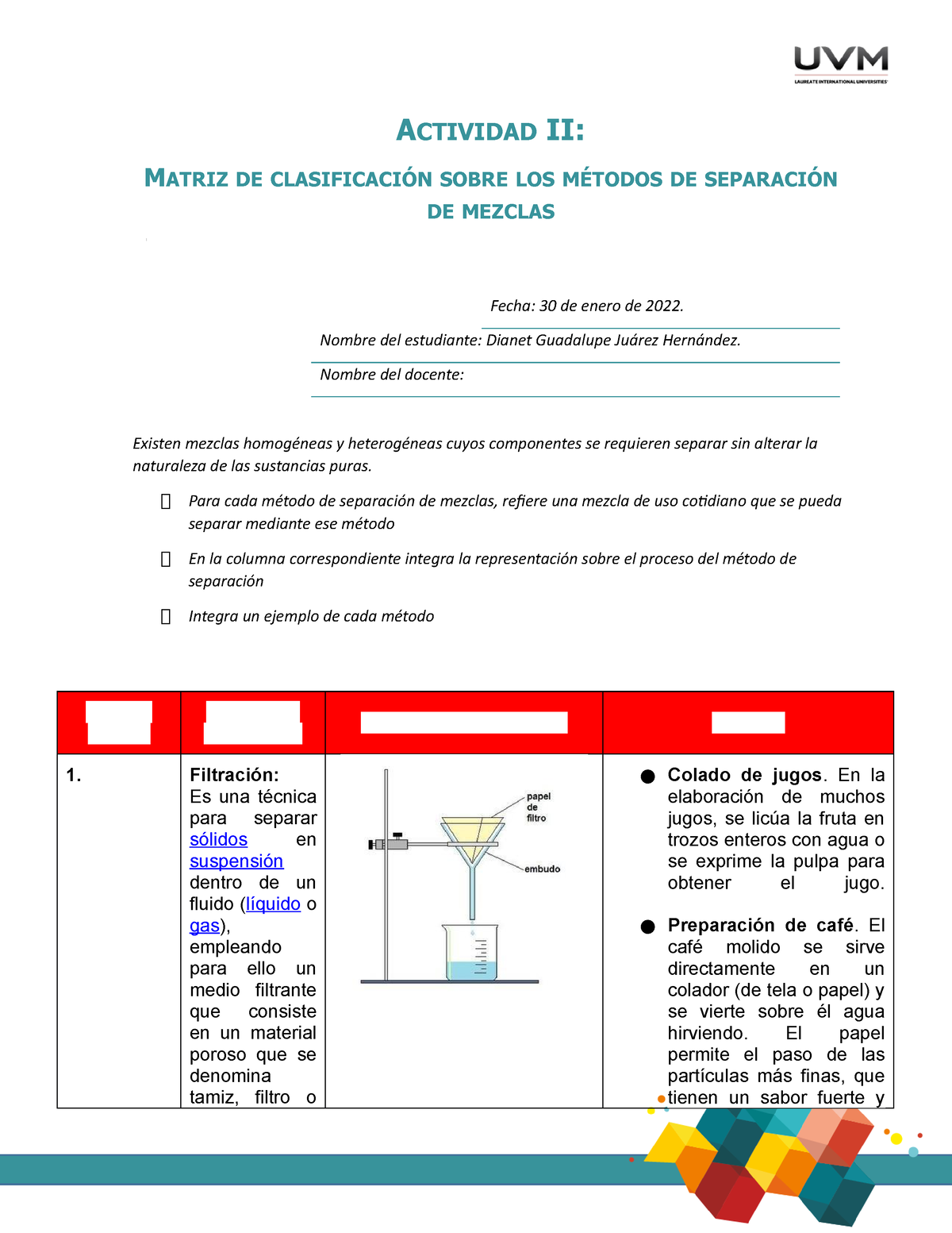 U1 A2 Matriz - ACTIVIDAD II: MATRIZ DE CLASIFICACIÓN SOBRE LOS MÉTODOS ...