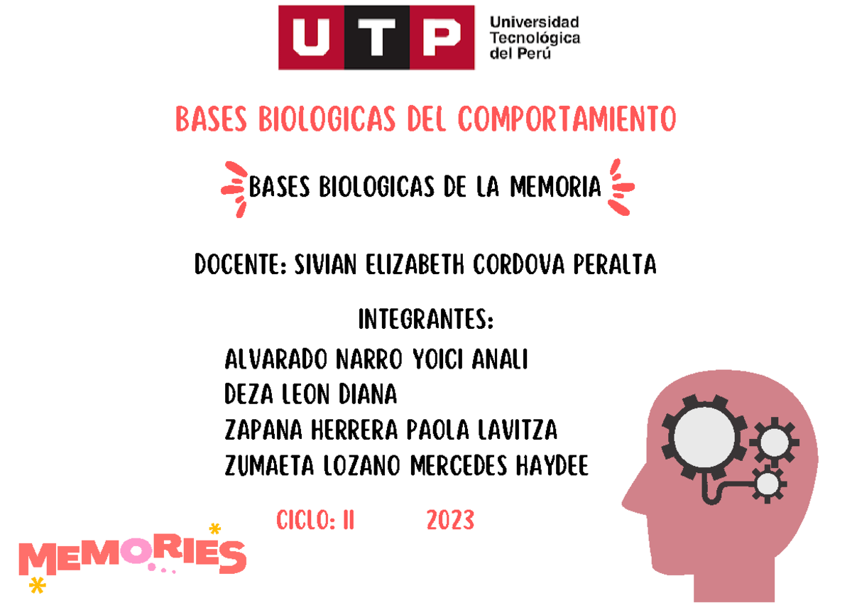 S14 - La Memoria - Grupo 02 - BASES BIOLOGICAS DE LA MEMORIA BASES ...