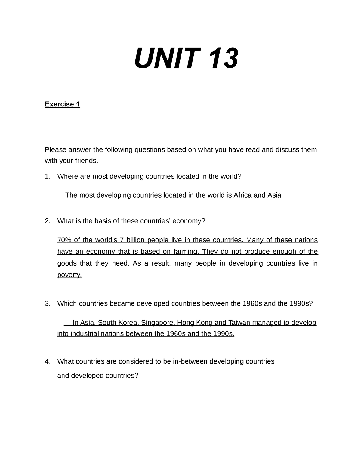 Unit 13 - Exercise Unit 13 - Exercise 1 UNIT 13 Please Answer The ...