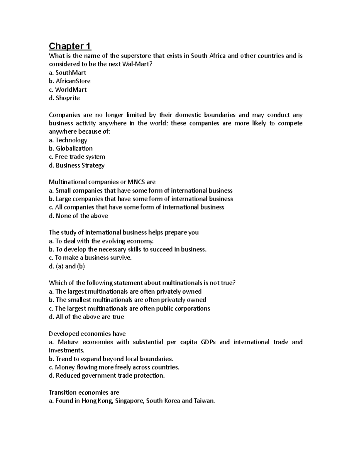 International Business Managament - Chapter 1 What is the name of the ...