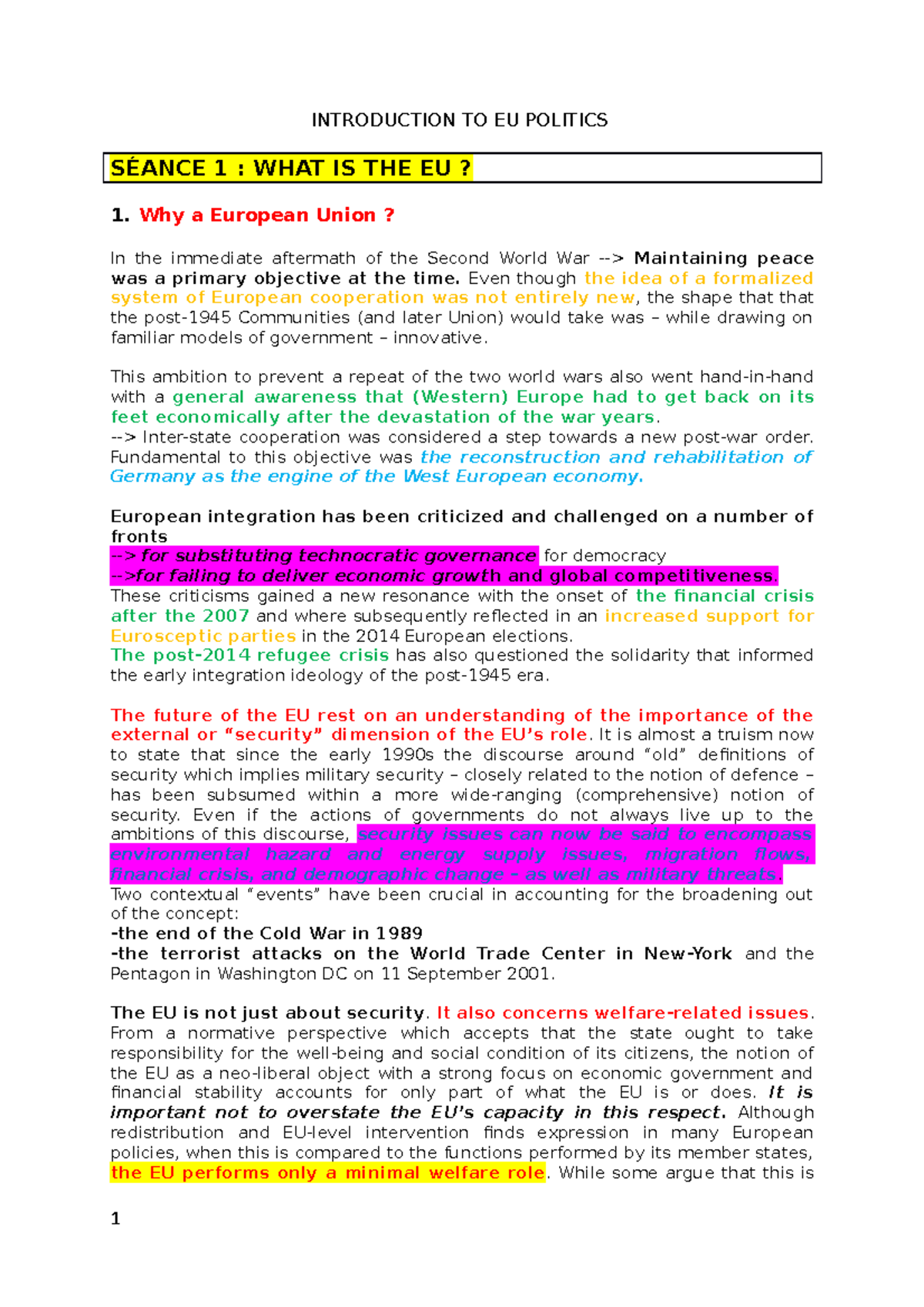 Introduction TO EU Politics - INTRODUCTION TO EU POLITICS SÉANCE 1 ...