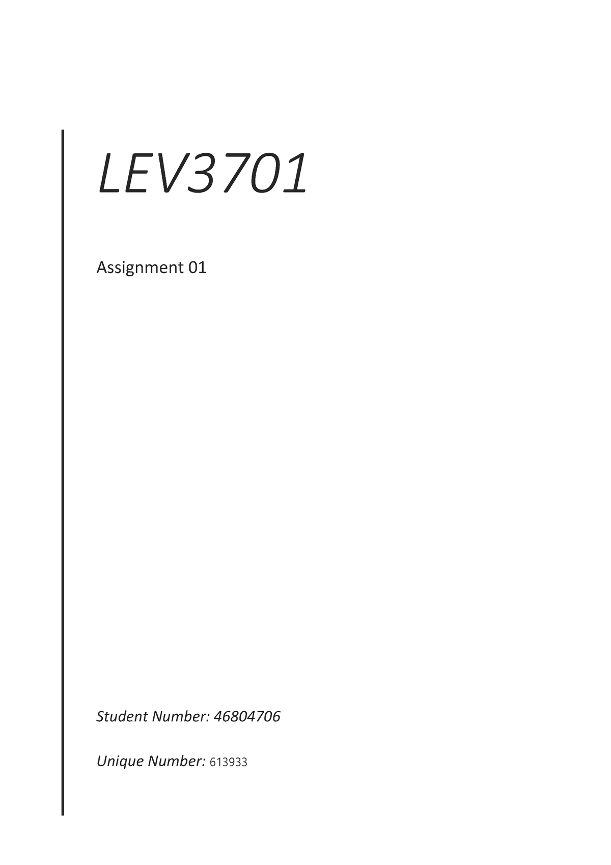 LEV3701 Assignment 01:2022 - LEV Assignment Student Number: Unique ...