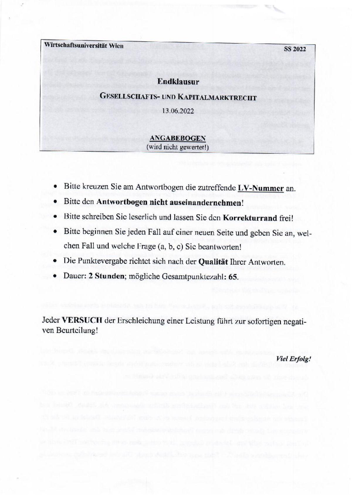 SS2022 Angabe - Gesellschafts- und Kapitalmarktrecht - Studocu