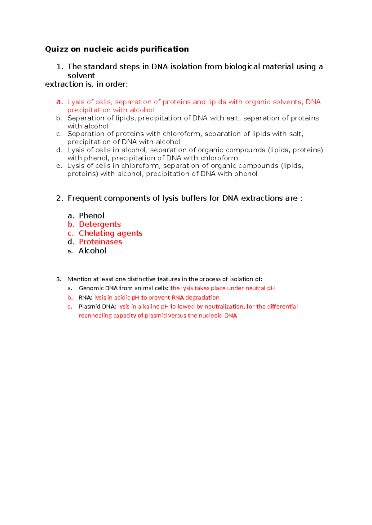 Nucleic AcidsquizzAnswers Quizz on nucleic acids purification 1
