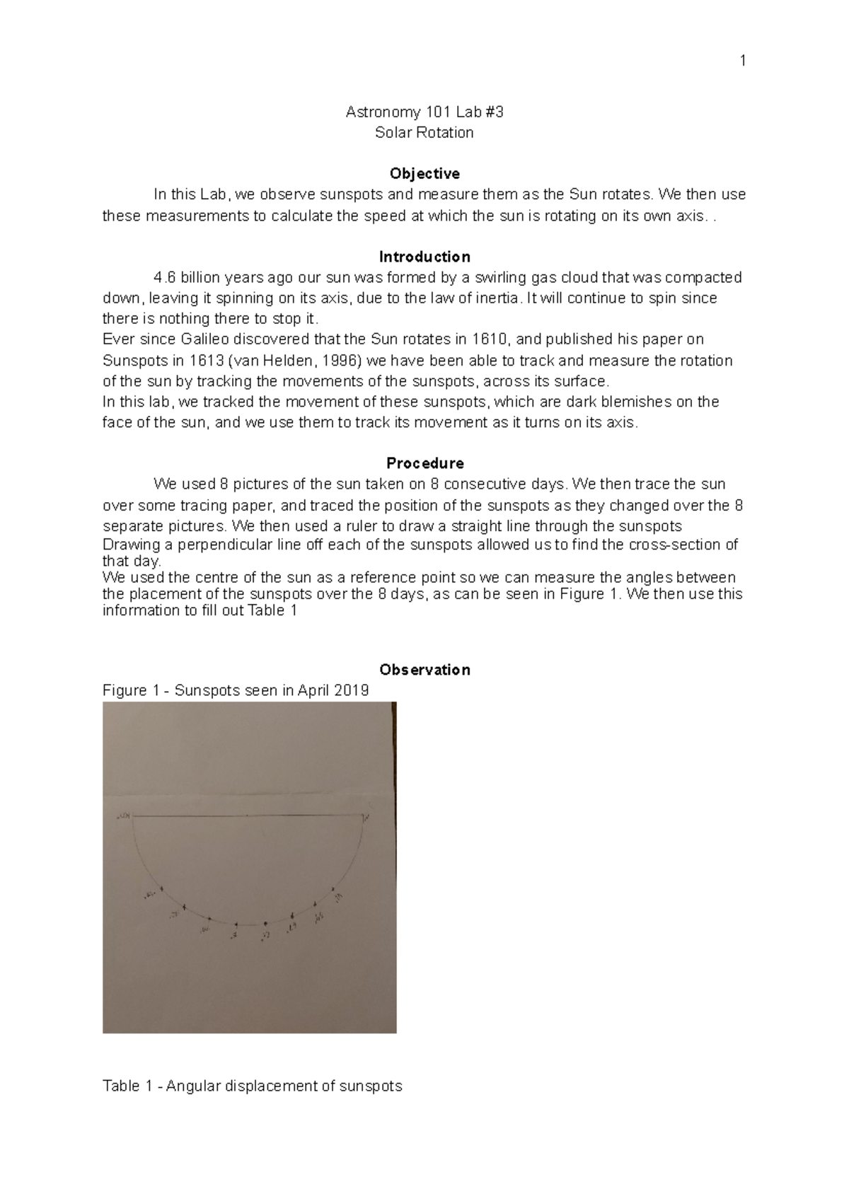 Lab 3 - Solar Rotation - Lab 3- Sun - Astronomy 101 Lab # Solar ...