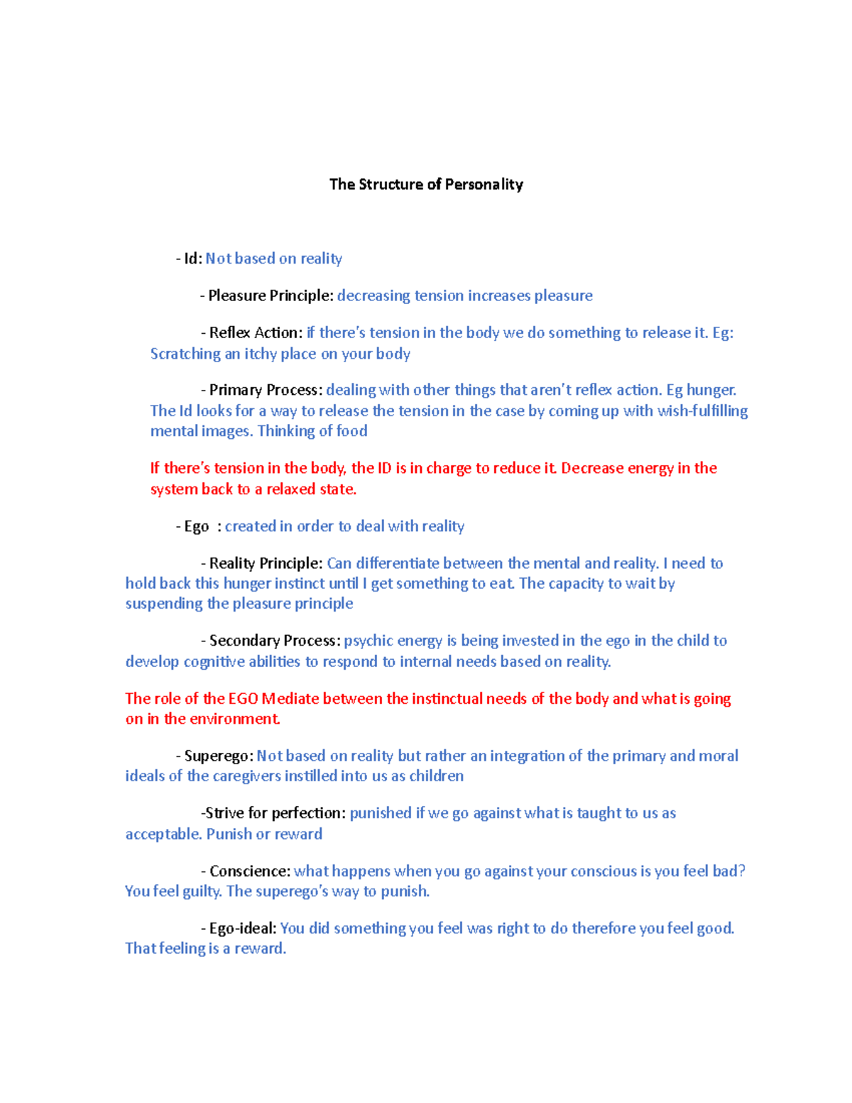 Psych 321 Personality - The Structure of Personality Id: Not based on ...