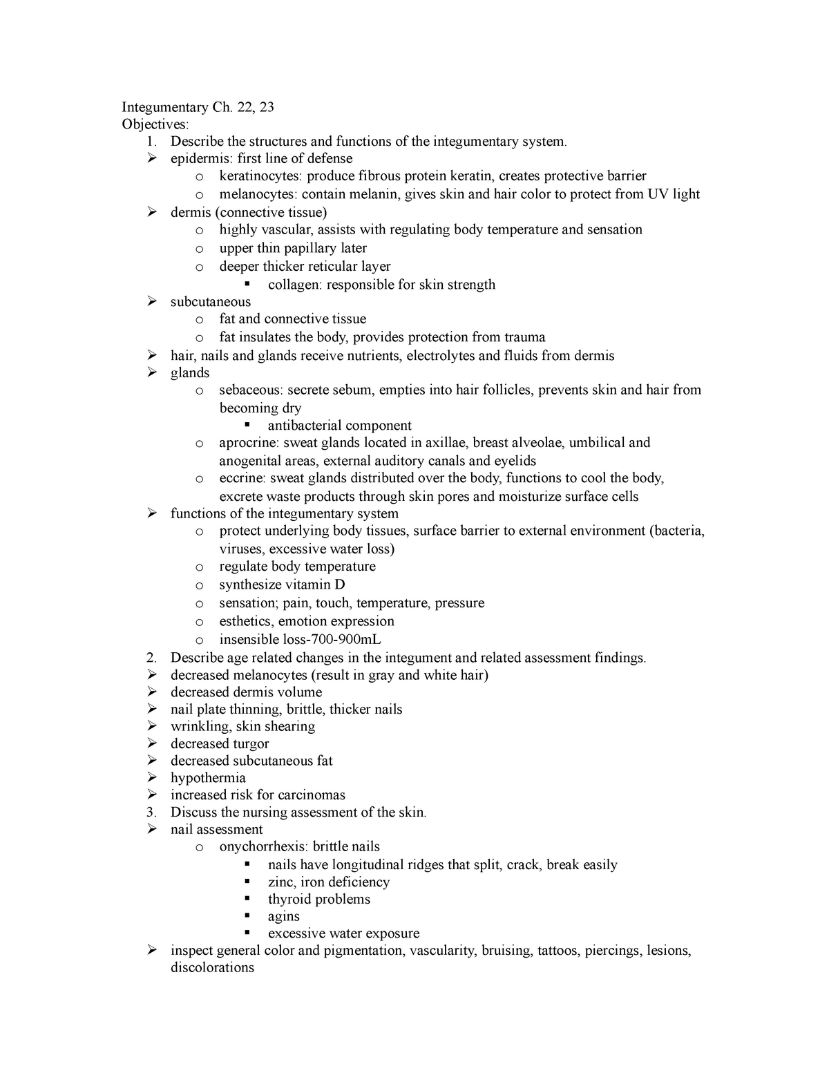 Burns - Lecture notes Ch 22-23 - Integumentary Ch. 22, 23 Objectives: 1 ...