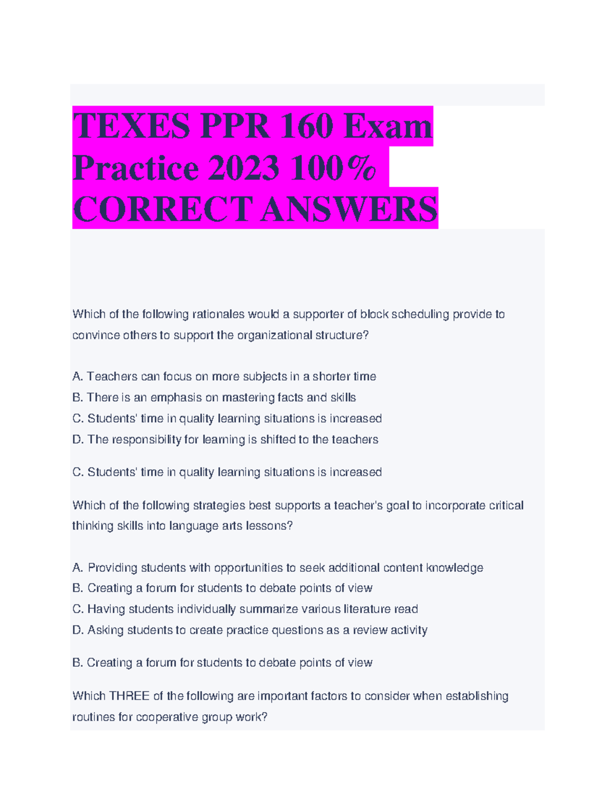 1688587601 Sd Y 1683314649 Texes-ppr-160-exam - TEXES PPR 160 Exam ...