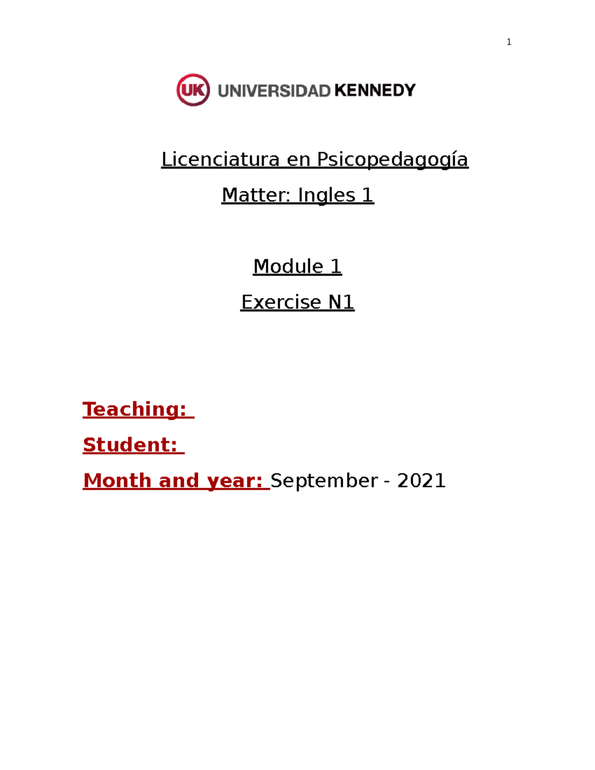 Actividad Evaluable 1- Ingles Basico - Mod1 - 1 Licenciatura en ...