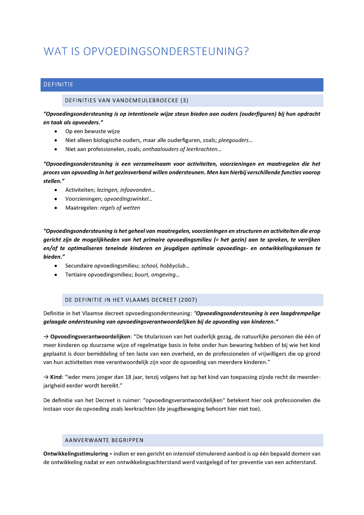 Samenvatting 2 - Opvoedingsondersteuning - WAT IS ...