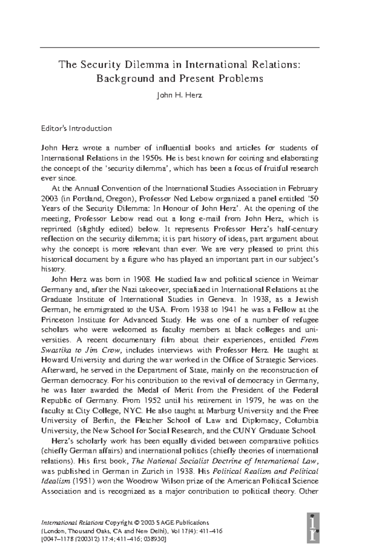 The Security Dilemma in International Relations - International ...