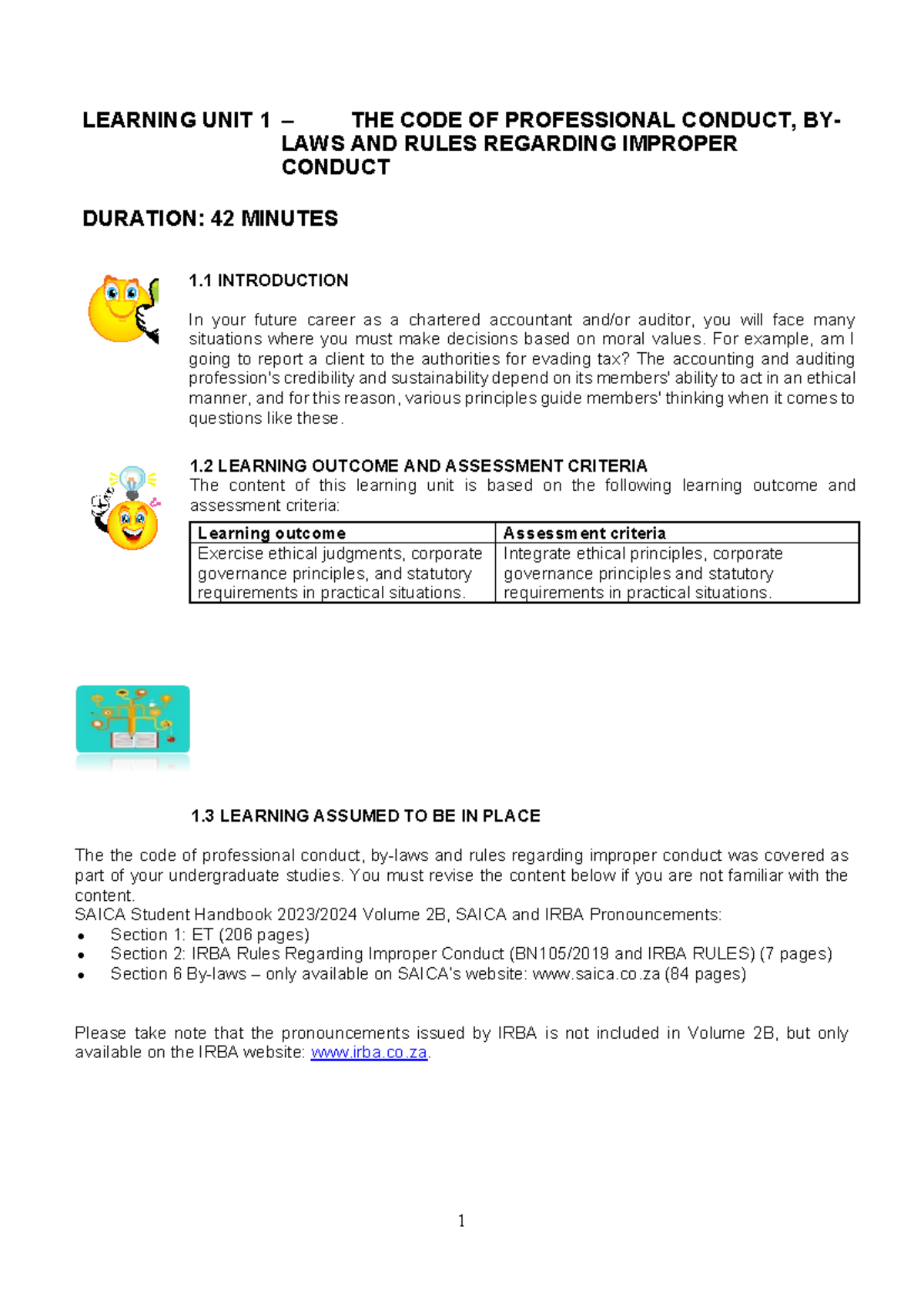 LU1 - notes - LEARNING UNIT 1 – THE CODE OF PROFESSIONAL CONDUCT, BY ...