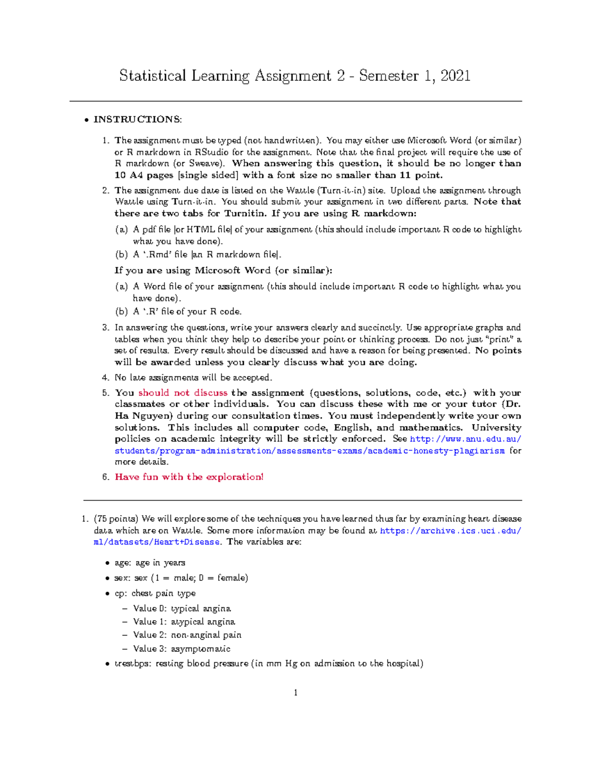 Assignment 2 - You may either use Microsoft Word (or similar) or R ...