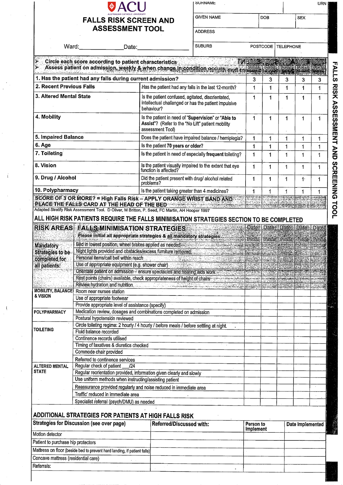 Falls Risk Screen and Assessment Tool - NRSG 140 - Studocu