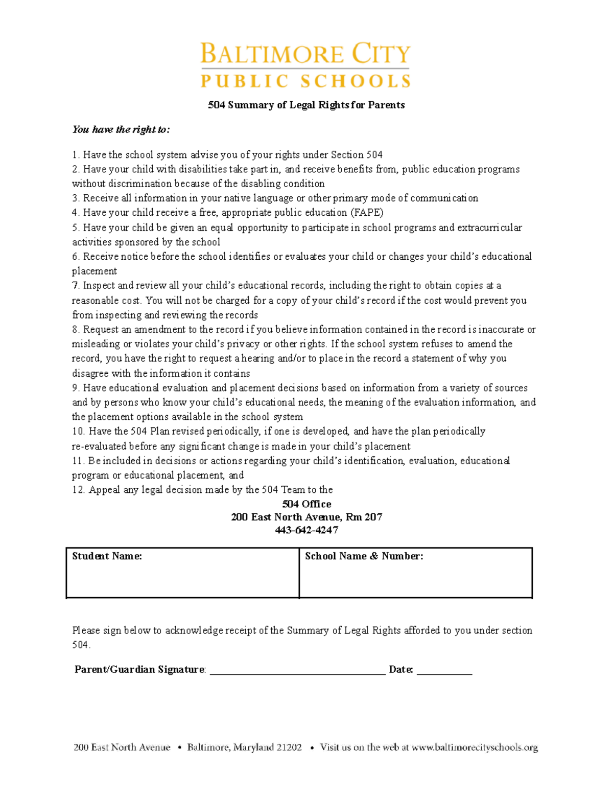 504 Parental Rights NEW 2019 - 504 Summary of Legal Rights for Parents ...