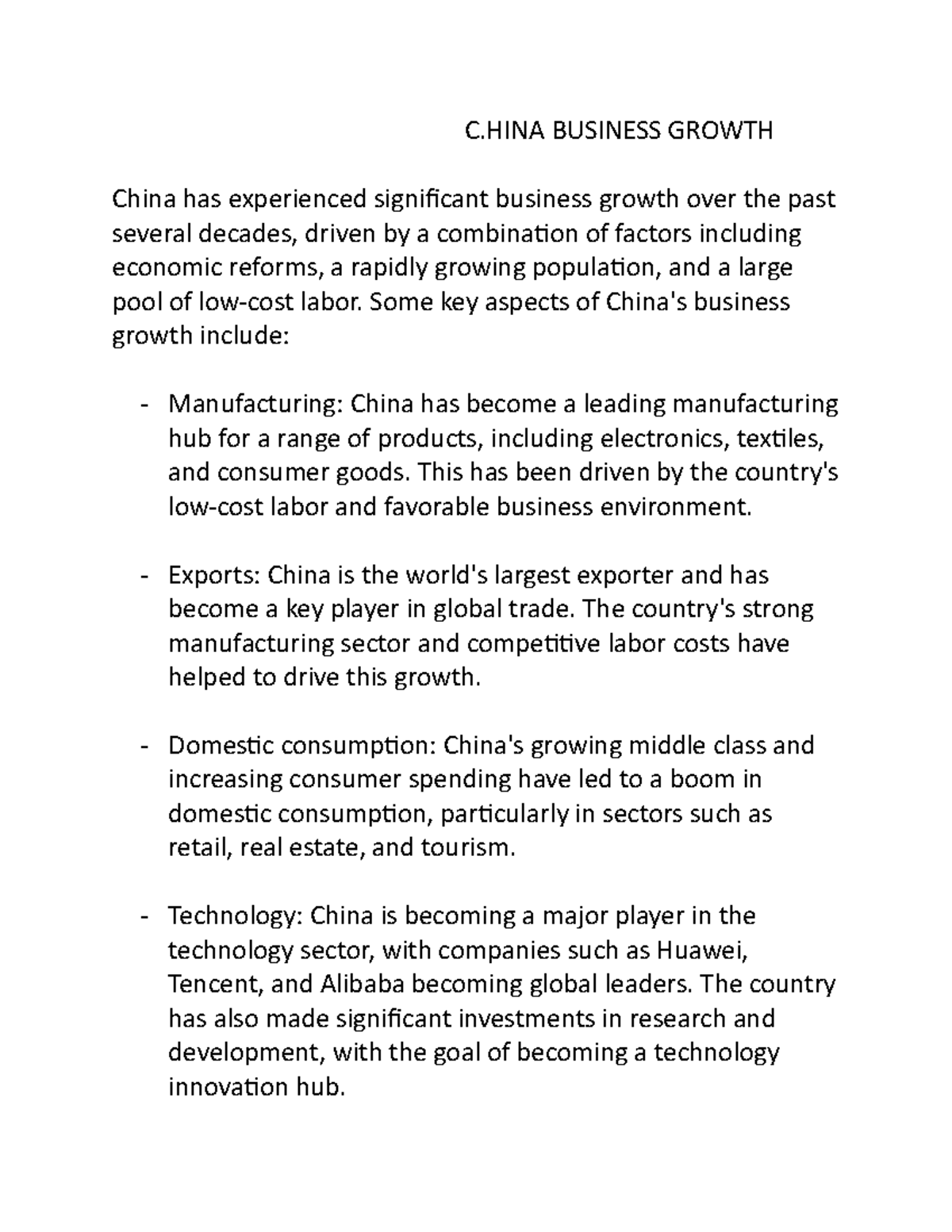 China Business Growth - ASSIGMENT - C BUSINESS GROWTH China Has ...