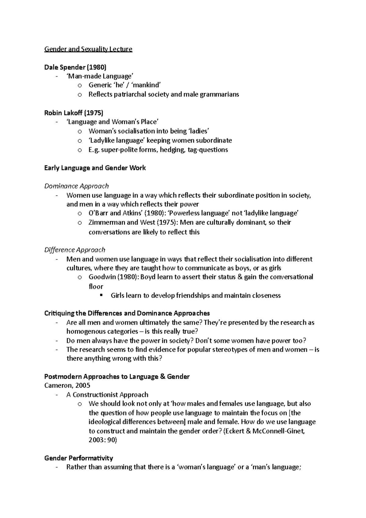 Gender and Sexuality Lecture - super-polite forms, hedging, tag ...